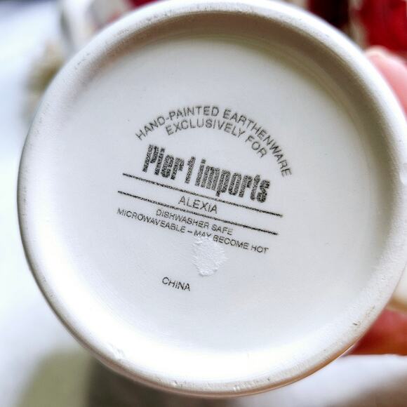 Pier 1 Imports Alexia Mug Fall Autumn Red Leaves Hand Painted Set of 7 White Red - Picture 2 of 9